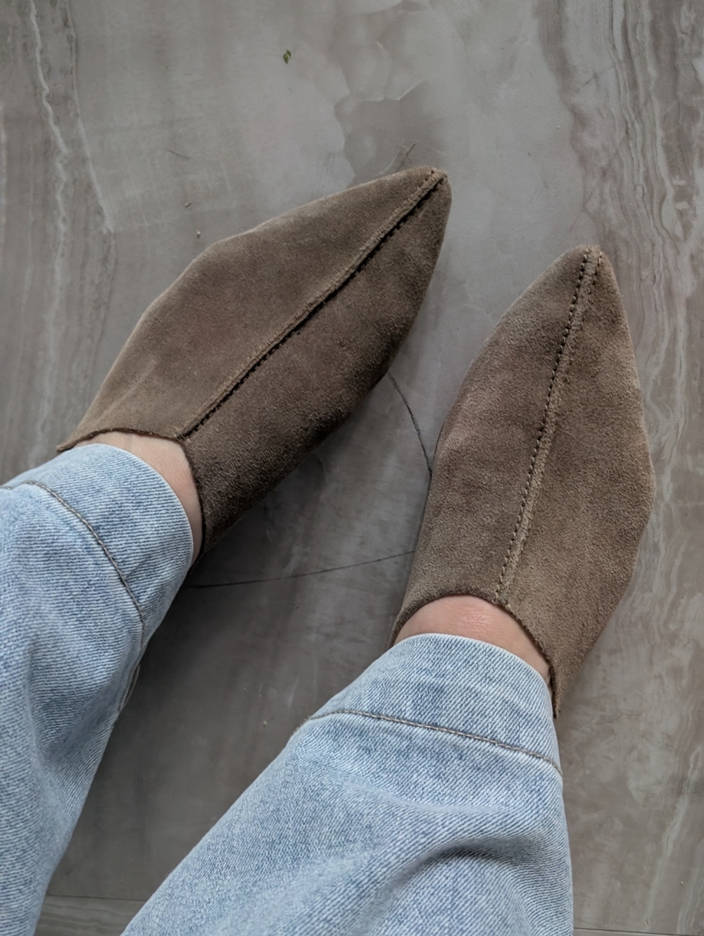 Mango Pointed Toe Real Suede Slip-On Flats in Taupe Size 7